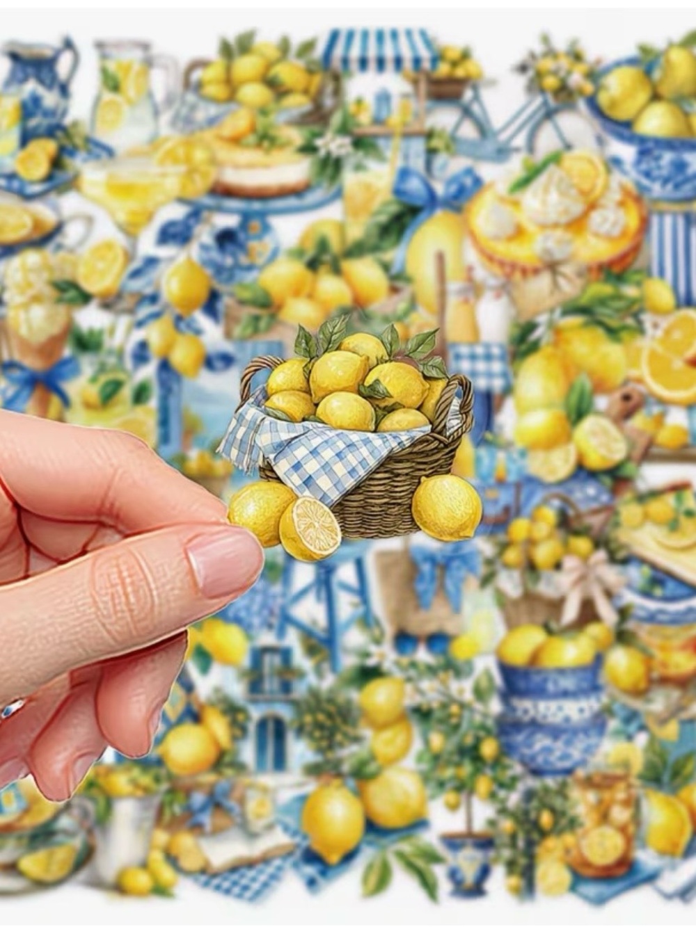 50 Blue & Yellow Lemon Stickers Mediterranean Citrus Drinks Fruit Tote Pie - Picture 4 of 9
